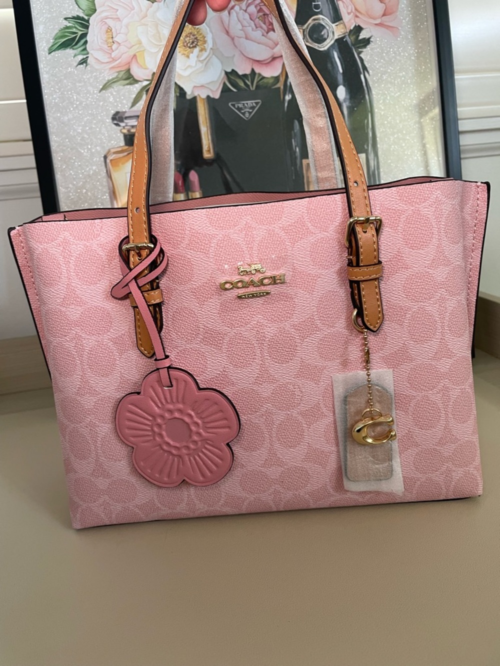 Tote with Floral Charm - Picture 4 of 4